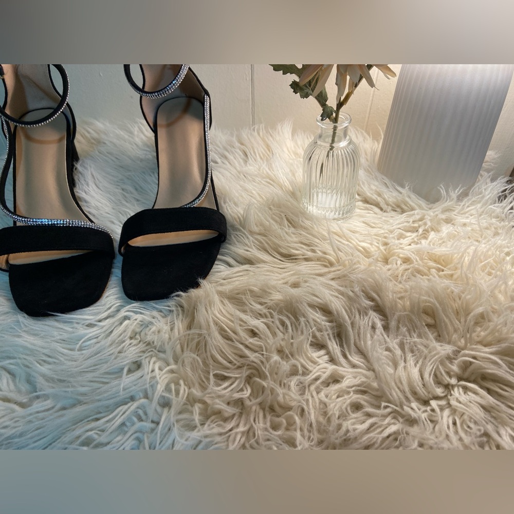 Women Rhinestone Decor Chunky Heeled Ankle Strap Sandals